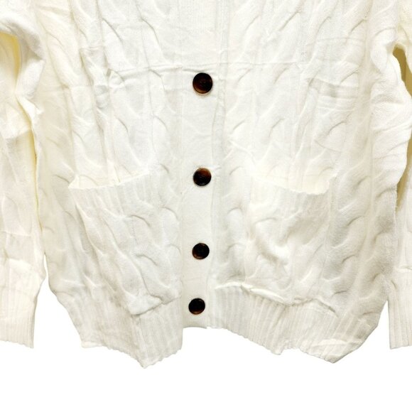 Cable Knit Button-Up Cardigan Sweater Pockets Womens Size 16W Neyook Soft White - Picture 13 of 13